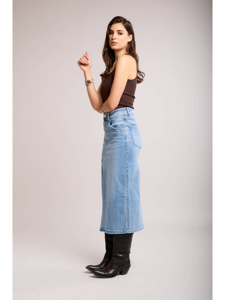 Dirty blue Jupe jean fendue avant coté - Cély for wholesale on Faire