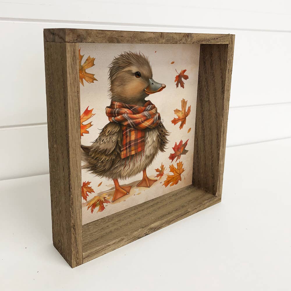Hangout Home – wholesale Art print – Fall Flannel Duckling - Fall Duck Canvas Art - Wood Framed1