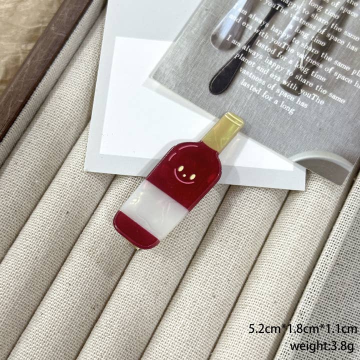 SoapElenGlen - Wholesale Hair Clip - Women's - Fun Food Claw Clip, Red Wine Side Clip2