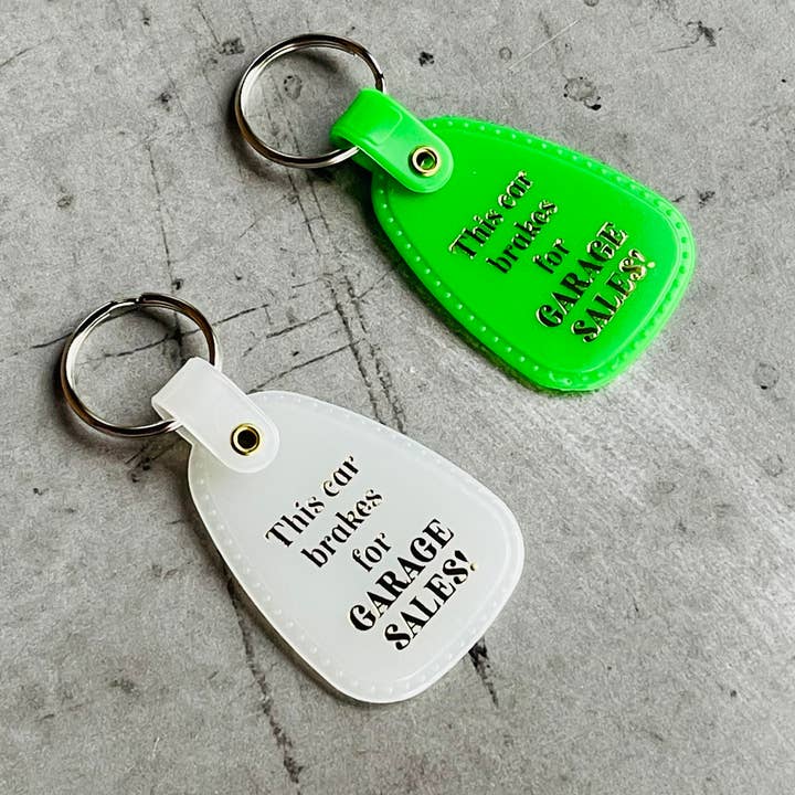 This Car Brakes for Garage Sales Saddle Keychain for wholesale by The Silver Spider