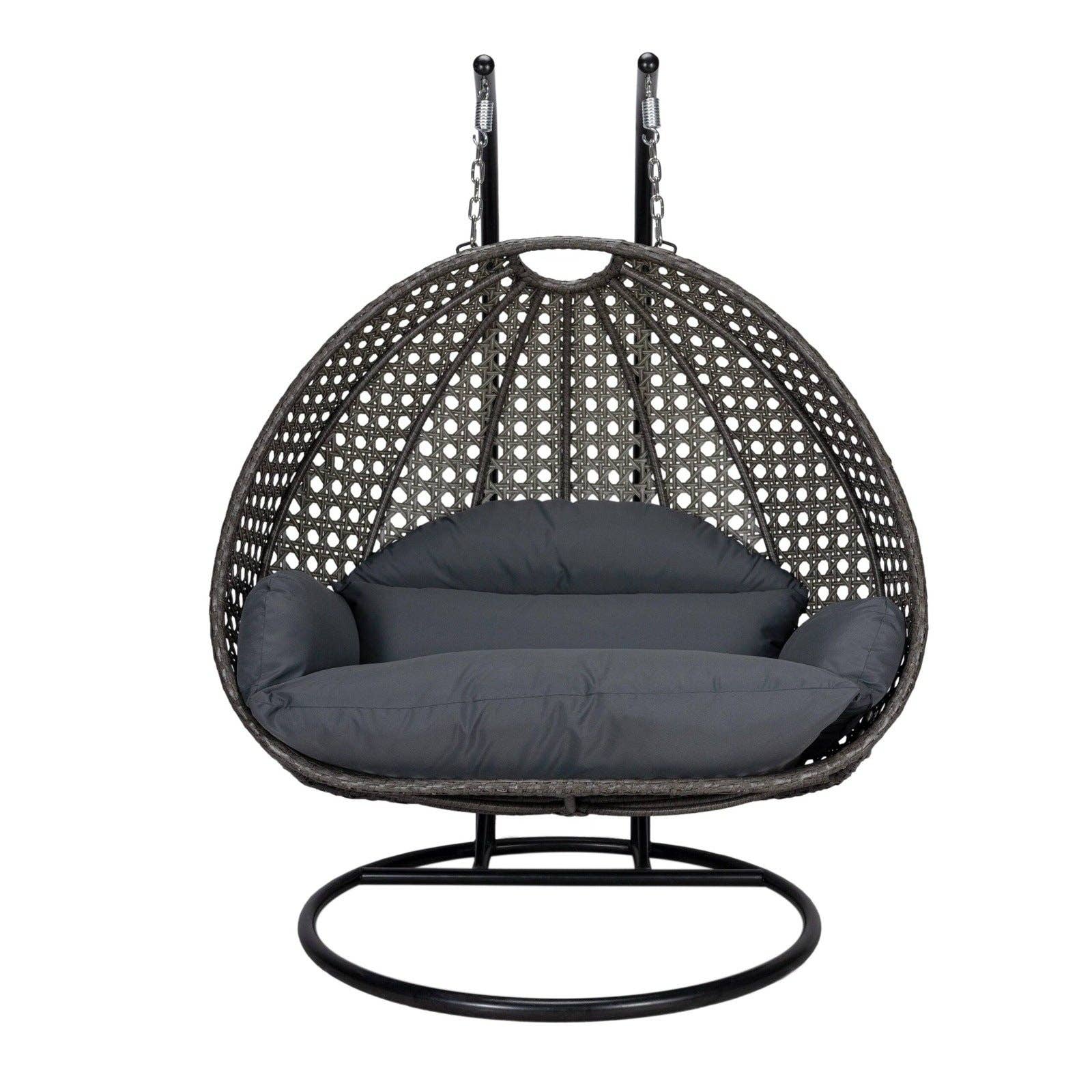 LeisureMod - Wholesale Egg Chair - Modern Charcoal Wicker Hanging Double Seater Egg Swing Chair132