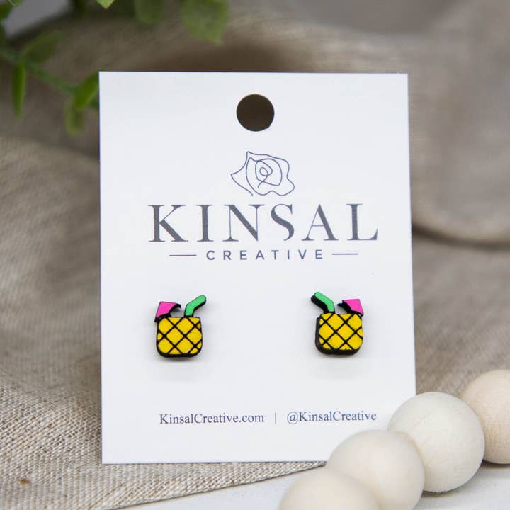 Aretes de madera de piña para venta al por mayor de Kinsal Creative