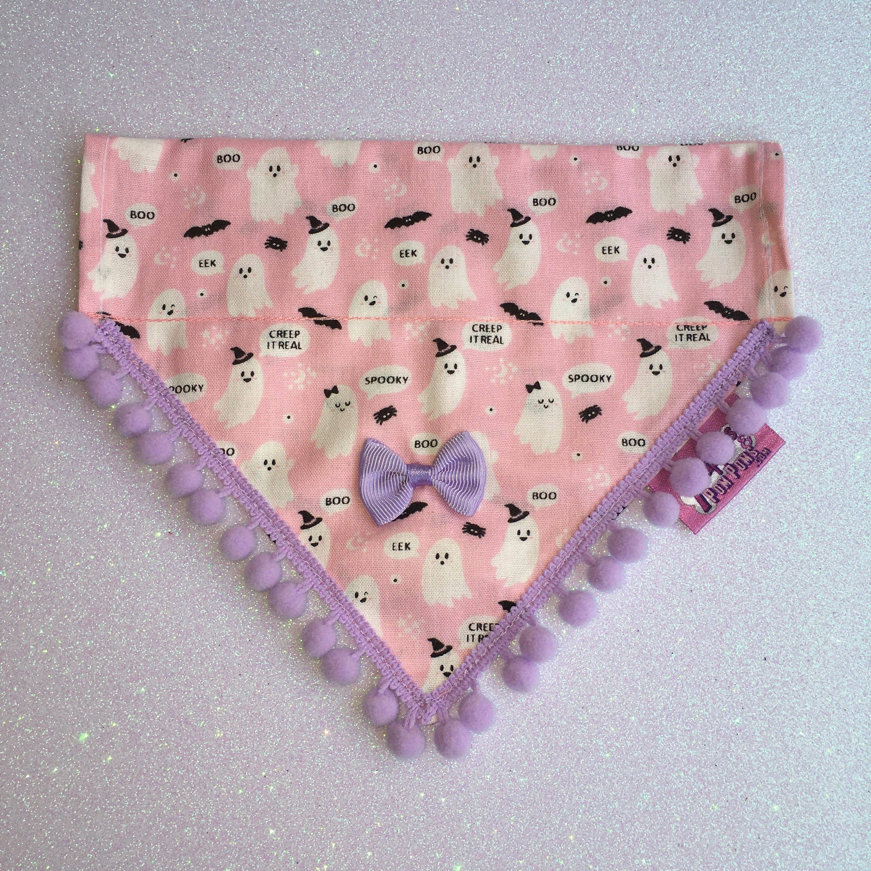 Puppies & Pom Poms - Wholesale Pet Bandana - Dog - Cute Pink Ghosts! Halloween Pompom Dog Bandana15