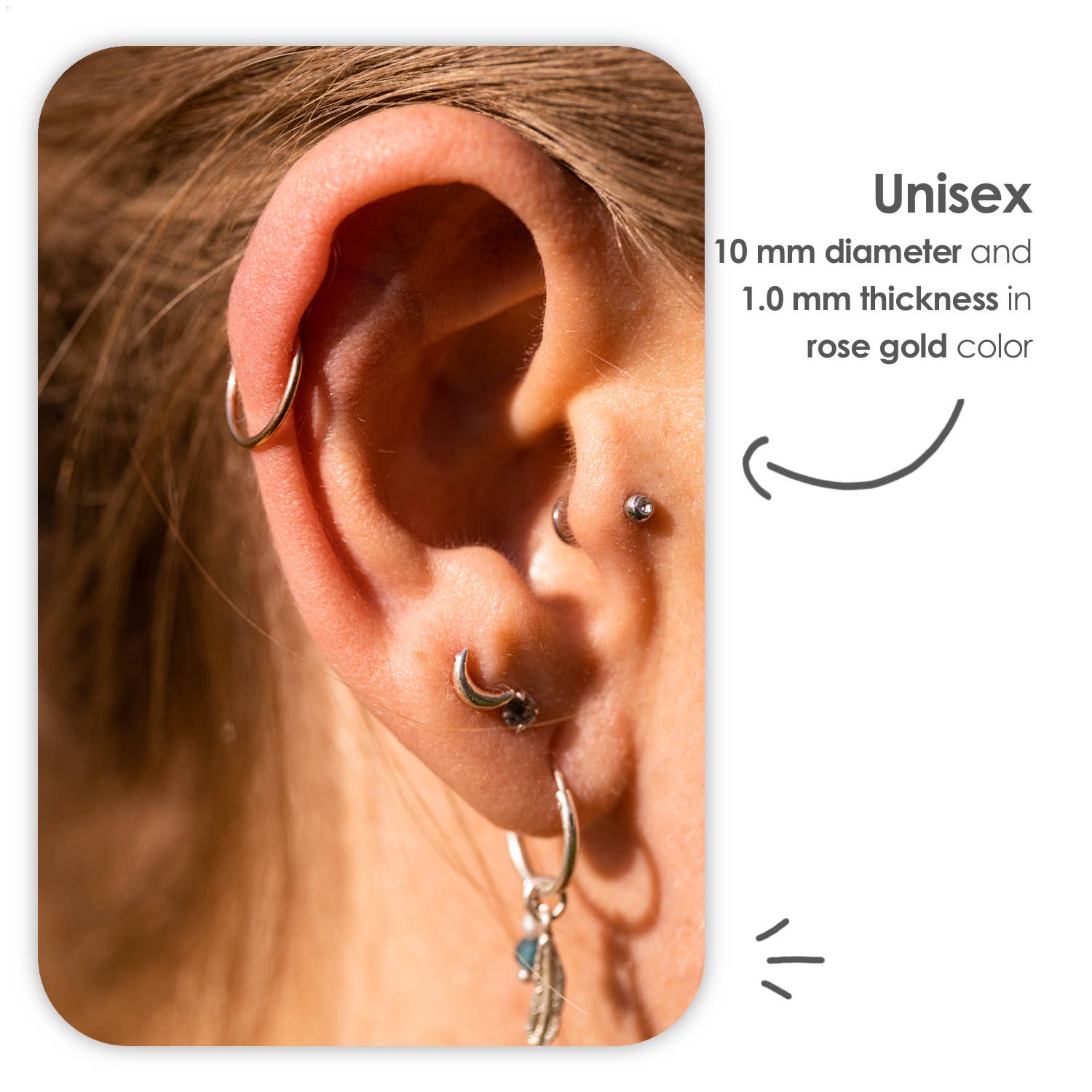 MATTISE - Vendita all'ingrosso Orecchini singoli - Anello Piercing in Acciaio Chirurgico color Oro Rosa4