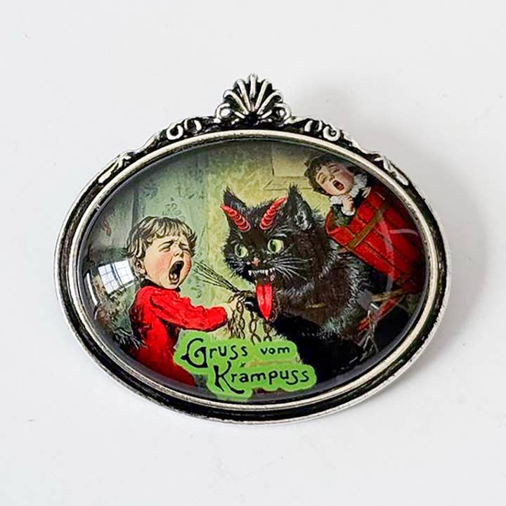 Krampuss Cat Brooch Silver or Gold Krampus Gothic for wholesale by Asunder Bazaar