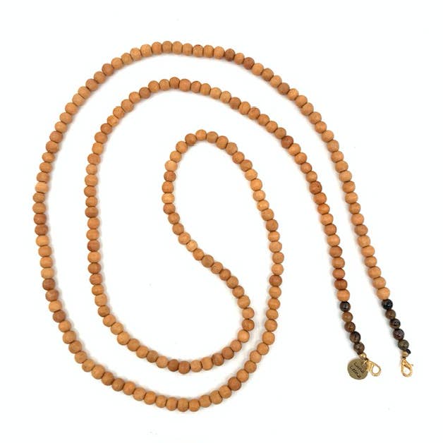 phone cord wood + tiger eye beads - L140cm - from Nepal for wholesale by Luna-Leena - handmade in Nepal