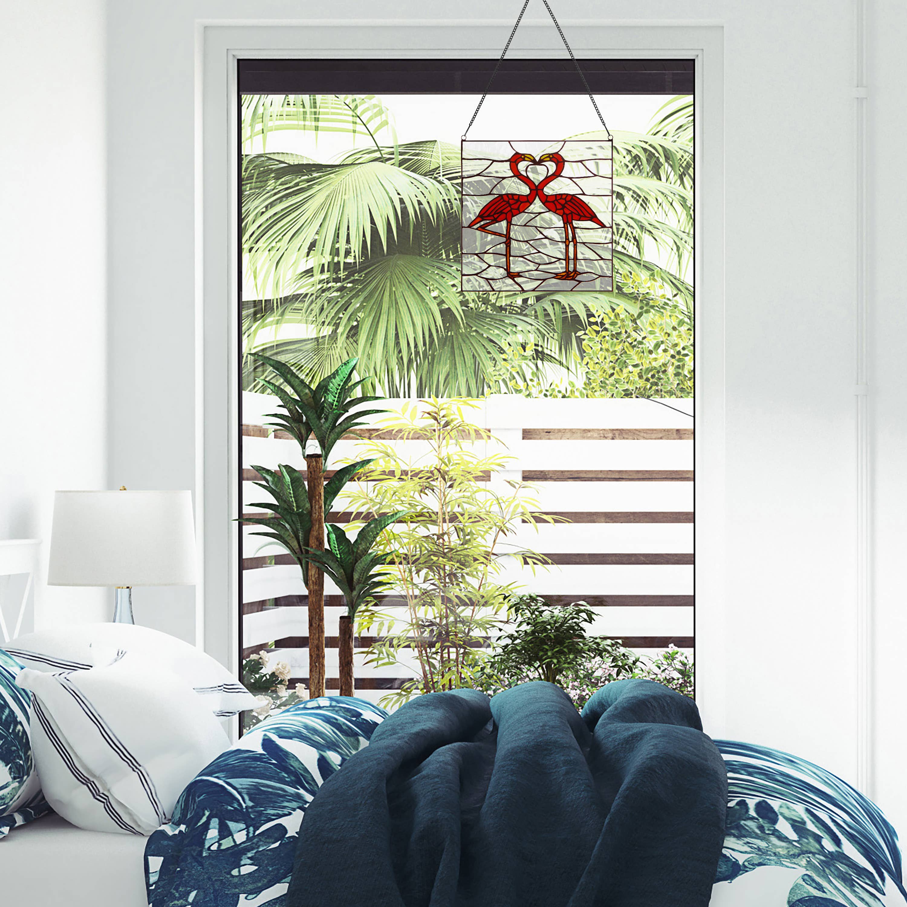 River of Goods - Wholesale Suncatcher - 12.5"H Pink Flamingos Stained Glass Window Panel