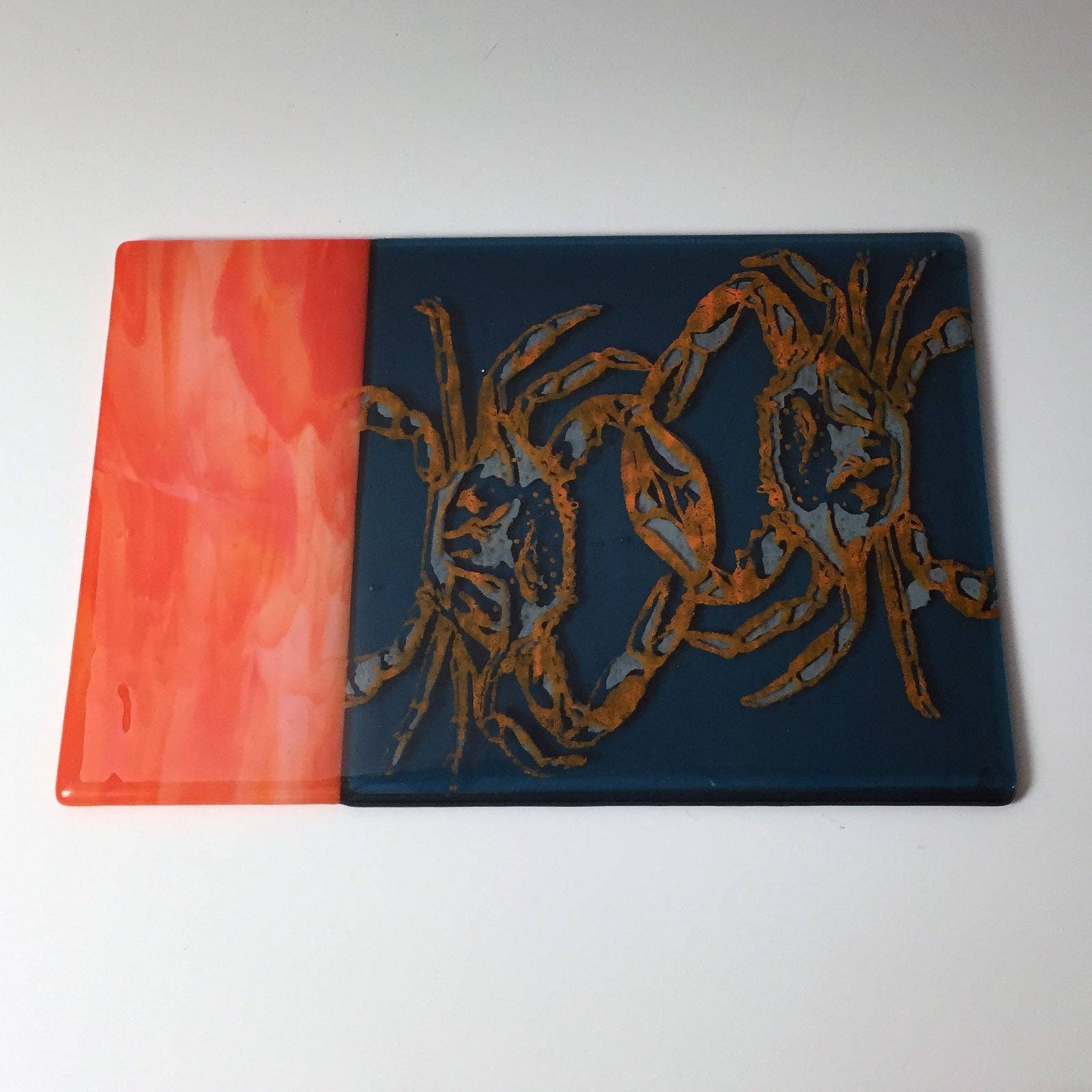 Kiku Handmade | Contemporary Fused Glass Home Goods - Wholesale Cheese Board - Maryland Crab 7x11" Fused Glass Cheese Plate3