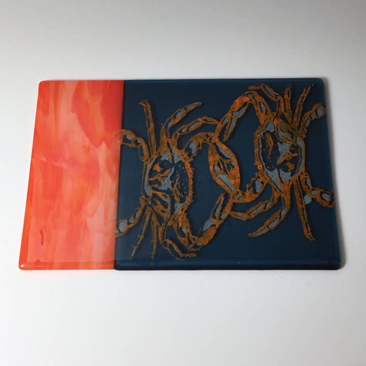Kiku Handmade | Contemporary Fused Glass Home Goods - Wholesale Cheese Board - Maryland Crab 7x11" Fused Glass Cheese Plate3