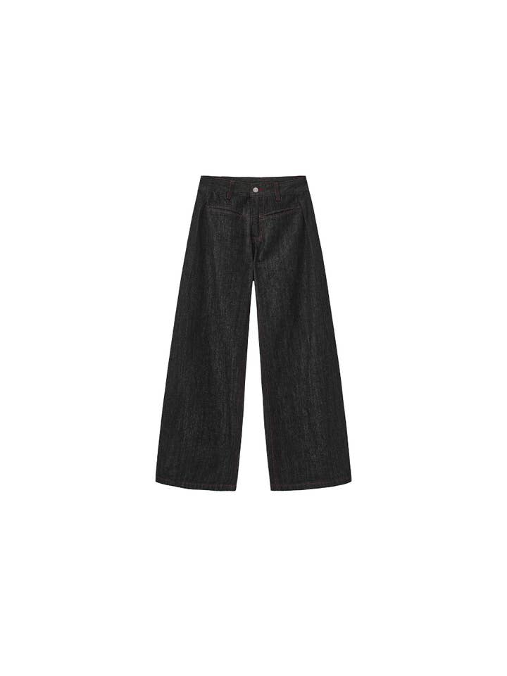 Navy Vintage Curved Wide-Leg Trousers for wholesale on Faire4