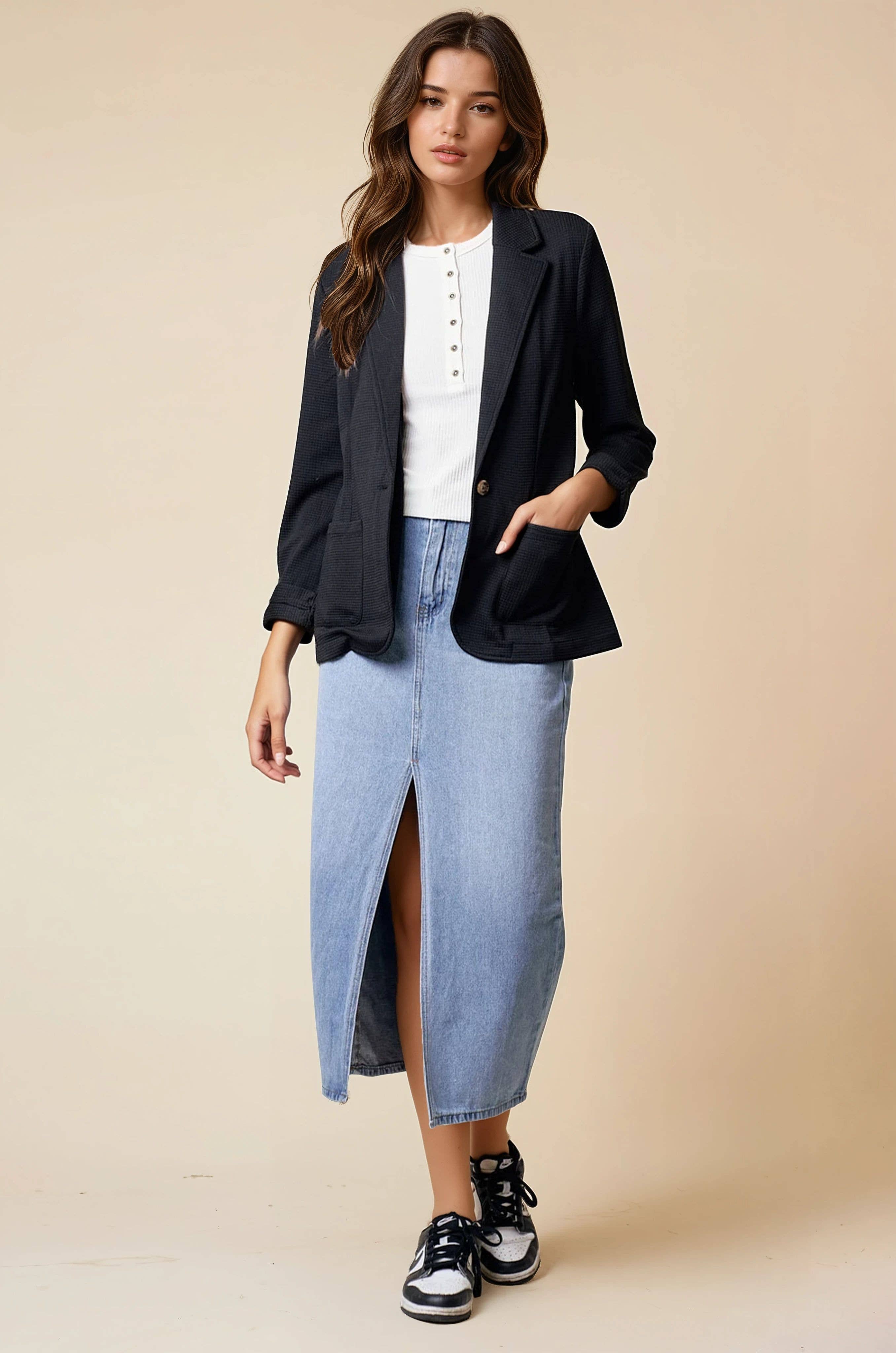 Doe and Rae - Vente Blazer – femme - Blazer texturé à manches froncées - 10150J19