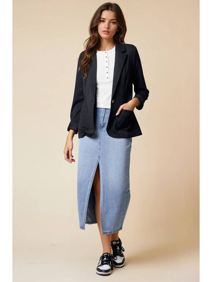 Doe and Rae - Wholesale Blazer - Women's - Shirred Sleeve Textured Blazer - 10150J19