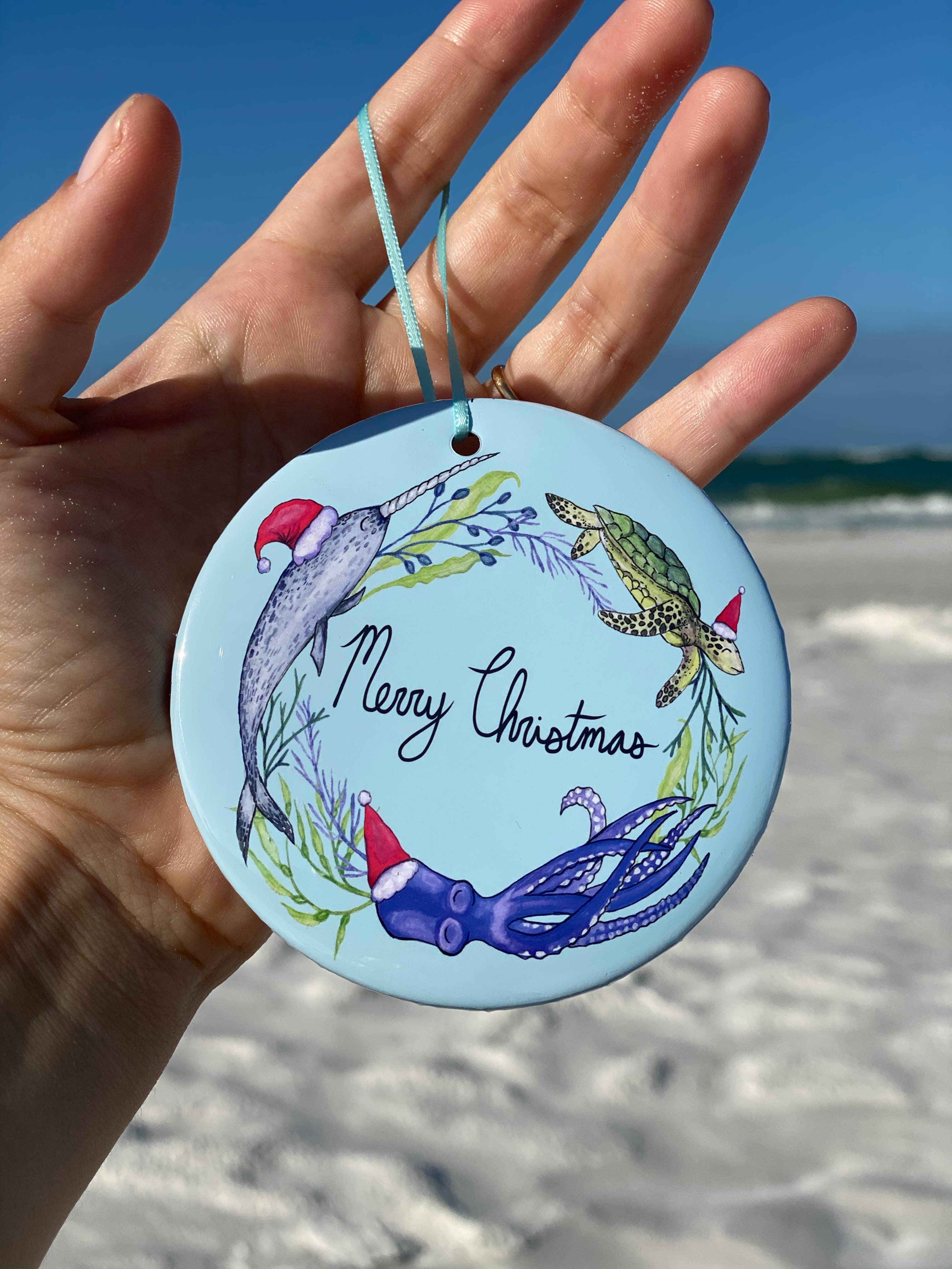 Fox & Crow Paper co. - Wholesale Ornament - Merry Christmas Ornament / Ocean Ornament / Narwhal ornament4