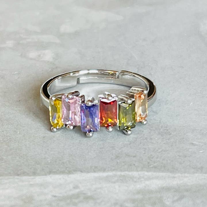 Loli - Wholesale Multi-Stone Ring - Colorful Shiny Gemstone Adjustable Stackable Ring, Vibrant7