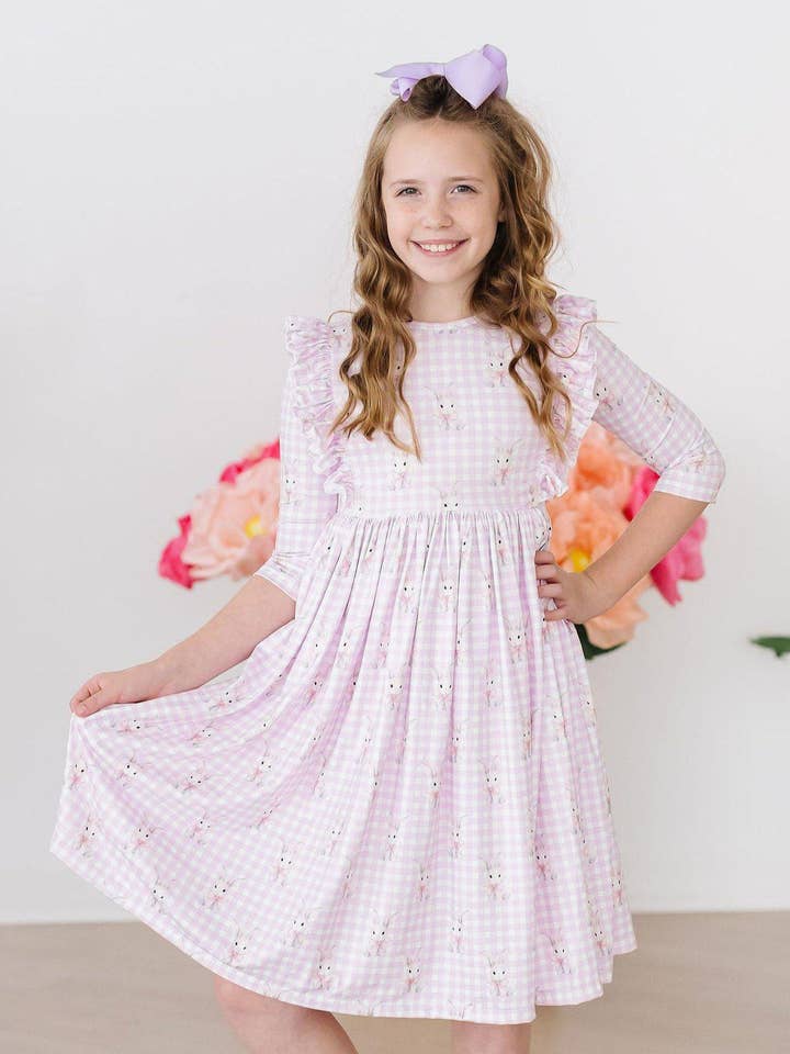 Baby Bunnies 3/4 Sleeve Ruffle Twirl Dress for wholesale by Mila & Rose