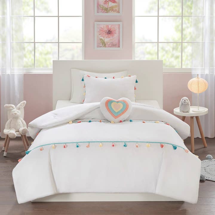 Olliix - Vente Parure de lit – enfant et bébé - Ensemble de couette 4 pièces colorées pour enfant Blanc1