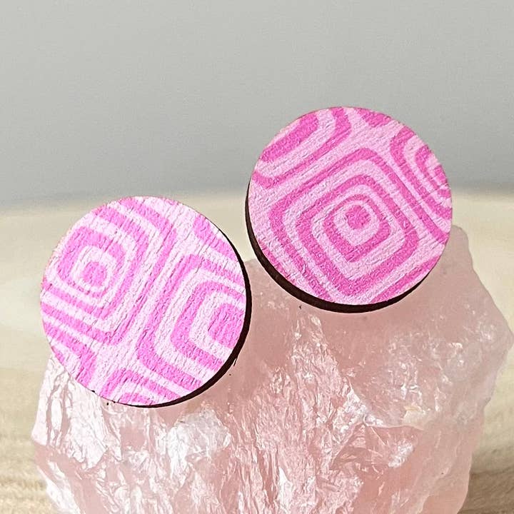 All Out Groovy Pink Studs ~ Boho Wooden Earrings for wholesale by Soul and Style