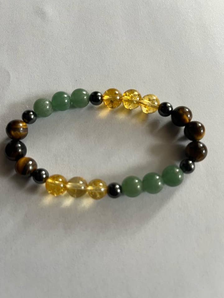 Bracelet Wealth : citrine, aventurine verte, pyrite, perles de tigre pour la vente par jiomind
