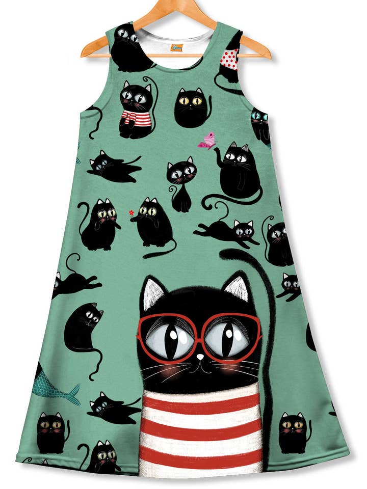 Fishikii kjole CAT LOVER til kvinder | VEST-VOLTA.01 for engroshandel hos Fishikii