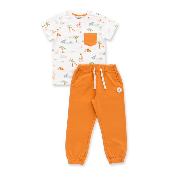 Organic Safari Print Toddler T-Shirt & Jogger Set – Mustard for wholesale by Juscubs (KaiterFly)