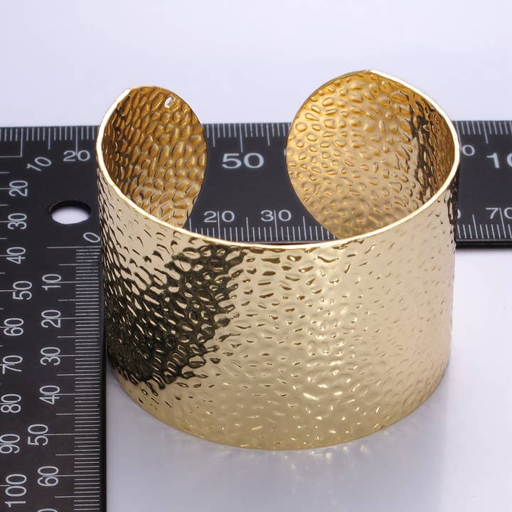 Aim Eternal - Wholesale Cuff Bracelet - 24K Gold Filled Wide Hammered Cuff Bracelet | WA-2520