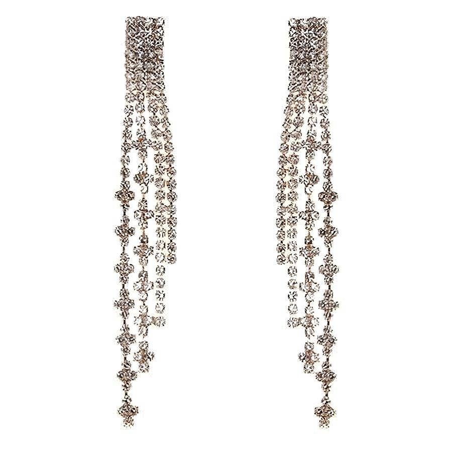 Diacly - Wholesale Dangle Earrings - Floral Lines Waterfall Rhinestone Earrings1