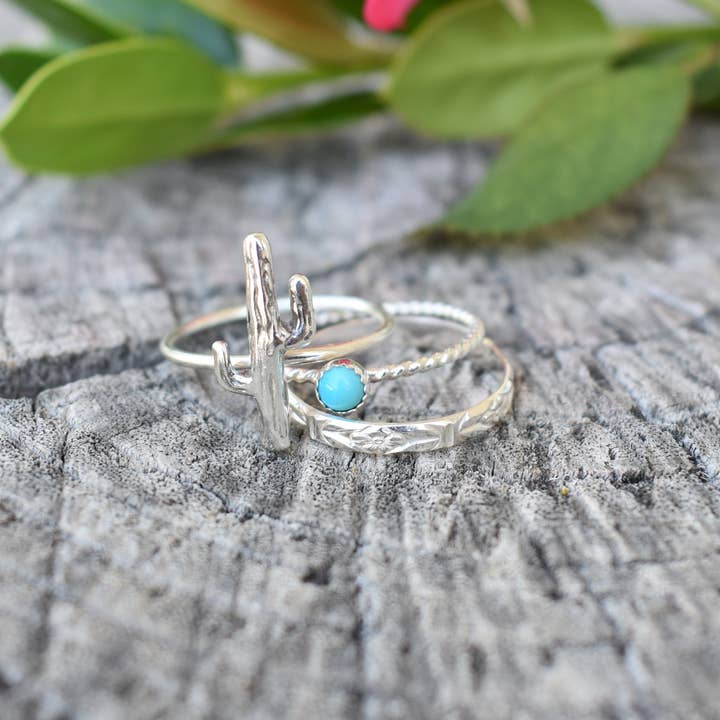 A Wild Violet – Großhandel Einzelstein-/Solitär-Ring – Türkis-Saguaro-Kaktus-Ring-Set1