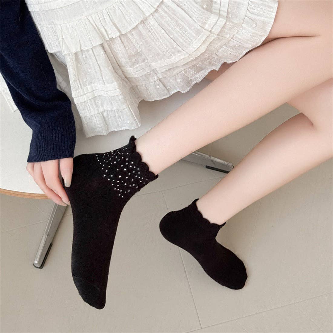 Funkyrel® Atzbranding Limited - Wholesale Socks - Women's - Rufia - Bubble Trim Solid Low-Cut Socks7