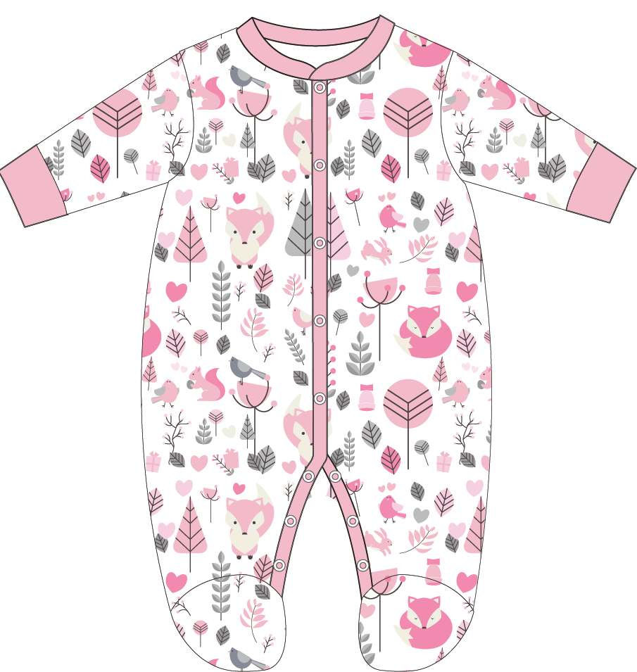 Rose Textiles - Wholesale Jumpsuit - Baby - Girls Interlock Coverall- Fox Woodland1