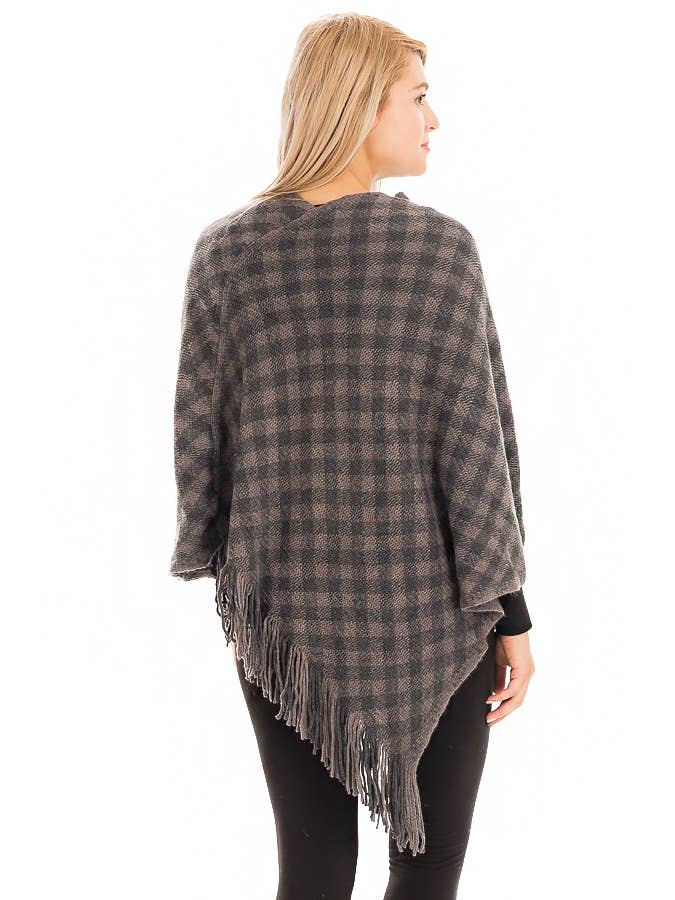 Cap Zone - Wholesale Poncho - Women's - Gingham V-Neck Throw Over Poncho3