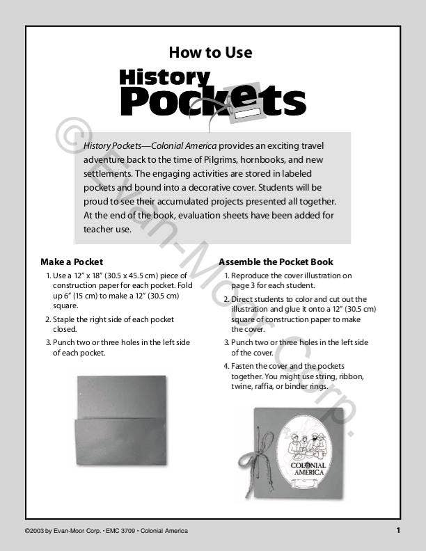 Evan-Moor Educational Publishers - Wholesale History & Geography - History Pockets: Colonial America, Grade 4 - 62
