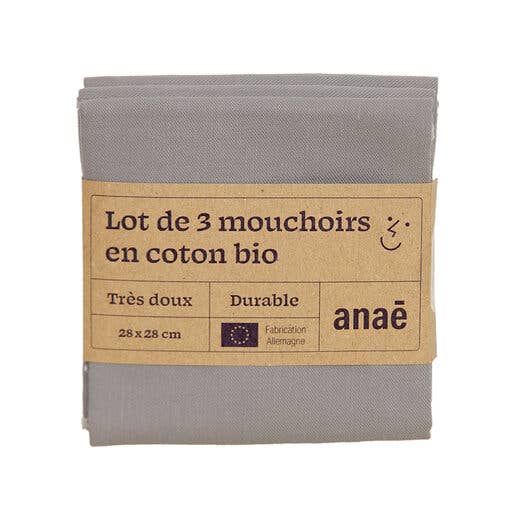 La droguerie écologique - Ah! Table! - Anaé - Venga - Wholesale Handkerchief - Unisex - Set of 3 gray handkerchiefs - 36 g