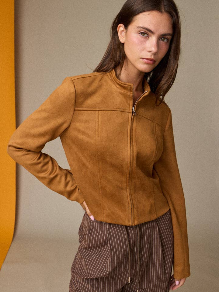 PJ18941 - Faux Suede Zip Up Jacket for wholesale by Papermoon