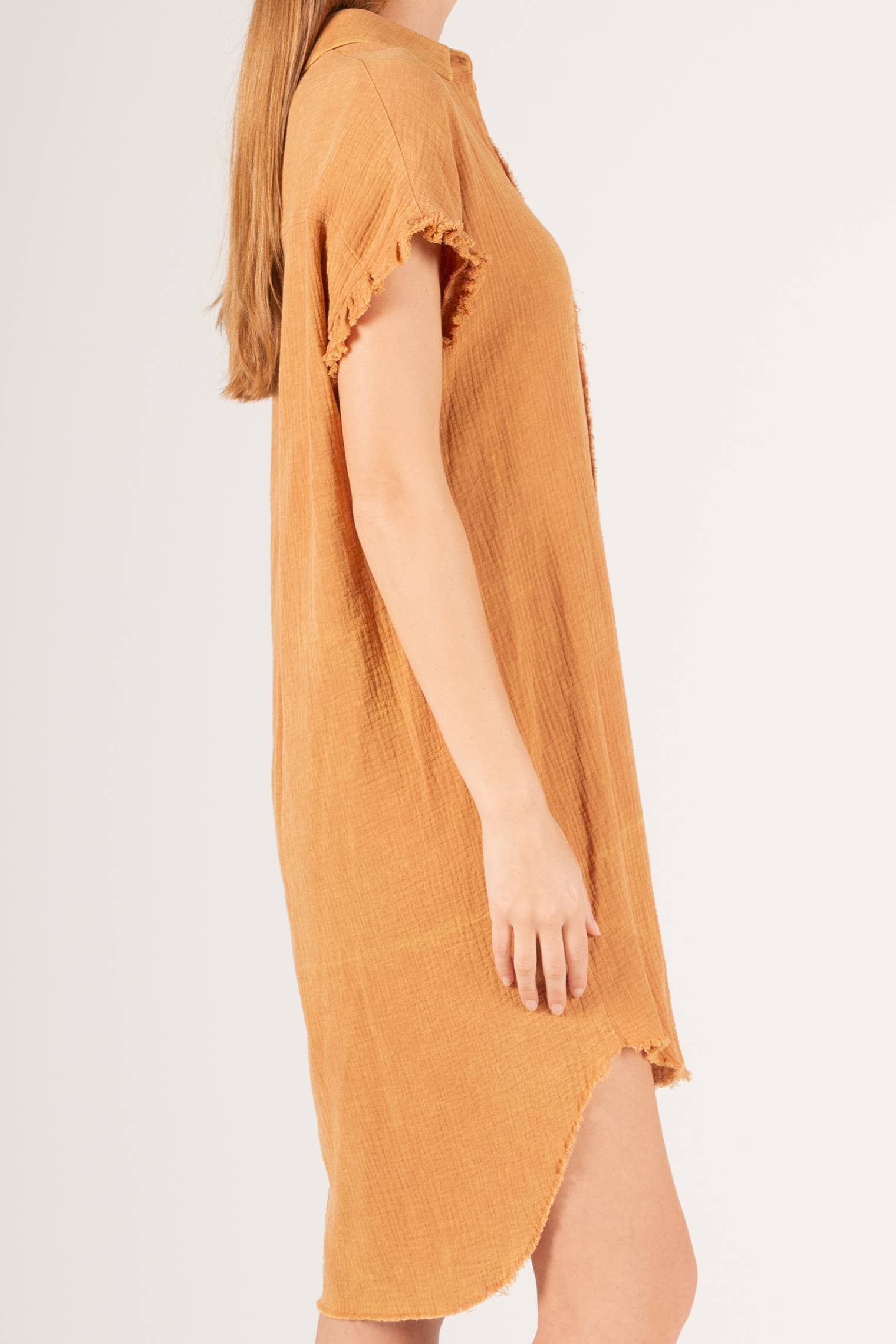 Before You Collection - Wholesale Dress - Women's - Washed Gauze Raw Edge Shirt Dress8