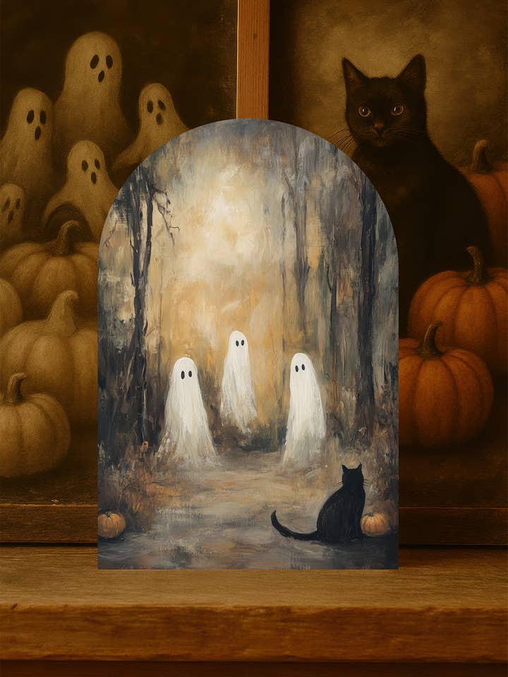 Ghosts in the Clearing Arch Sign – Black Cat Halloween Decor for wholesale by The 19th Collective