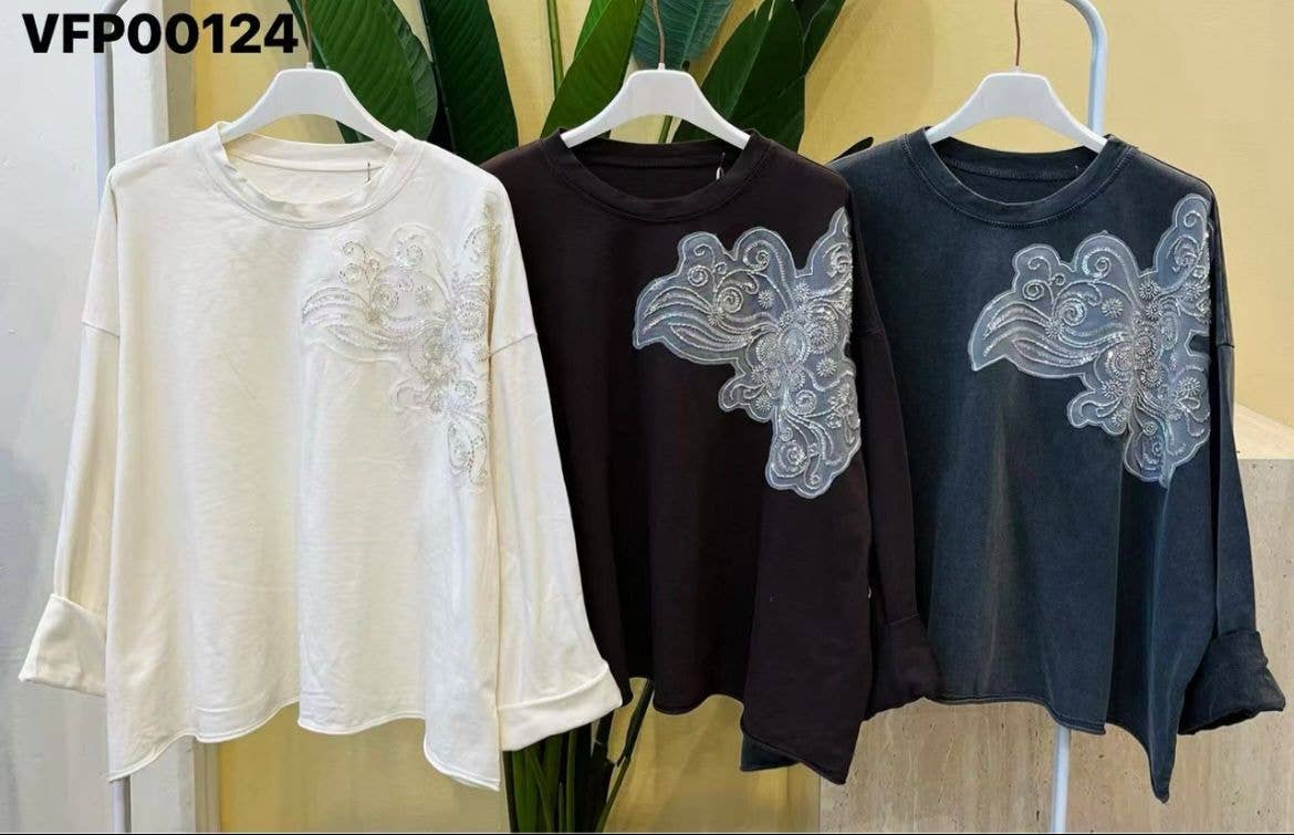 SWEET MAGIC MODA Y COMPLEMENTOS - Wholesale Sweatshirt - Women's - BASIC COTTON SWEATSHIRT WITH DETAILS