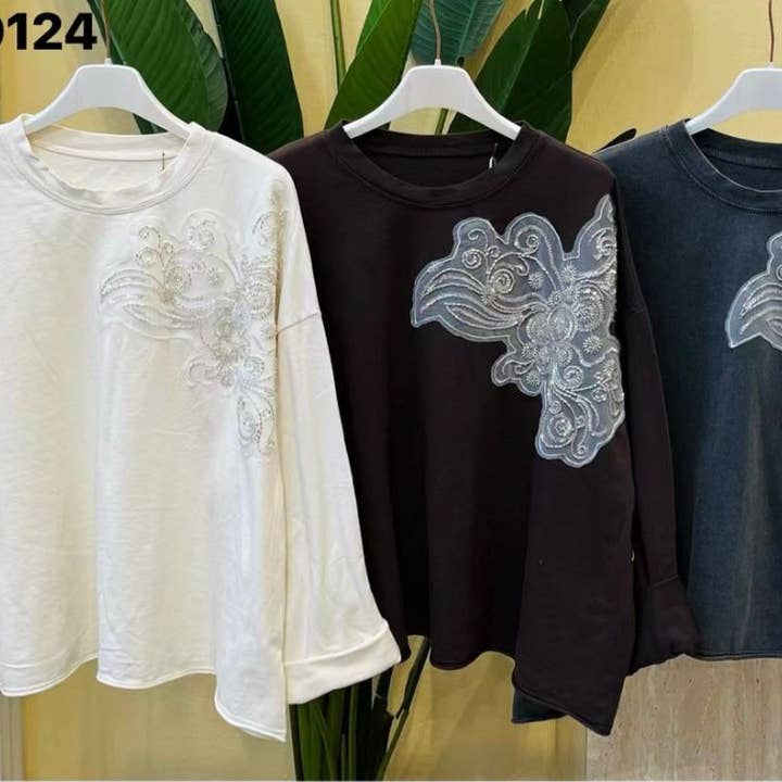 SWEET MAGIC MODA Y COMPLEMENTOS - Wholesale Sweatshirt - Women's - BASIC COTTON SWEATSHIRT WITH DETAILS0