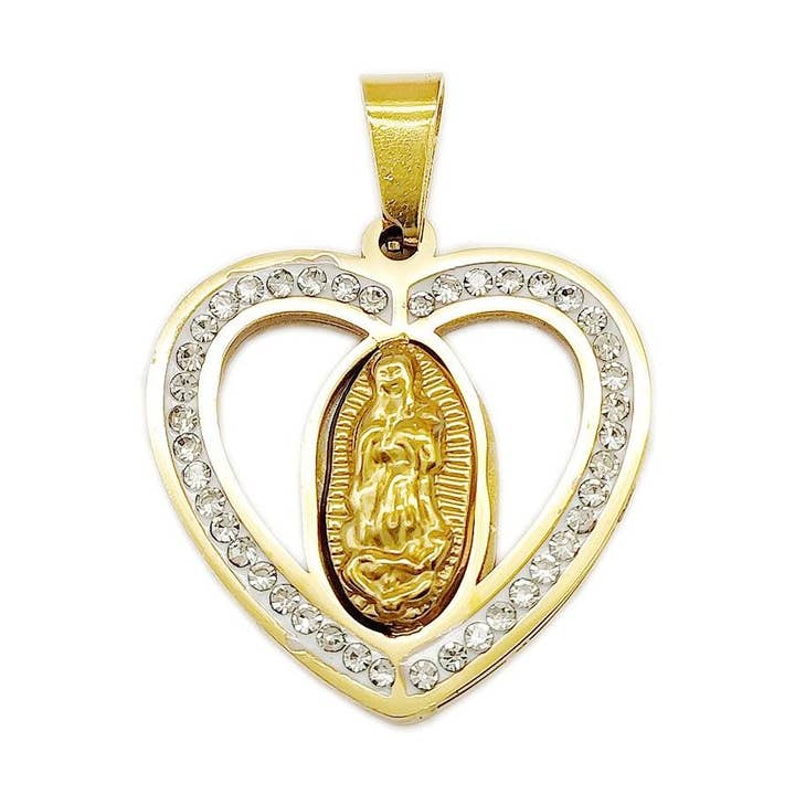 Our Lady of Guadalupe Stainless Steel Gold Heart Pendant for wholesale by Diacly