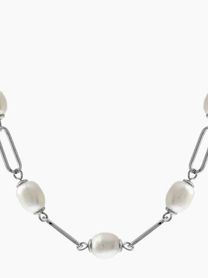 LINK CHAIN FRESHWATER PEARL NECKLACE for wholesale by Crossroads Accessories Inc