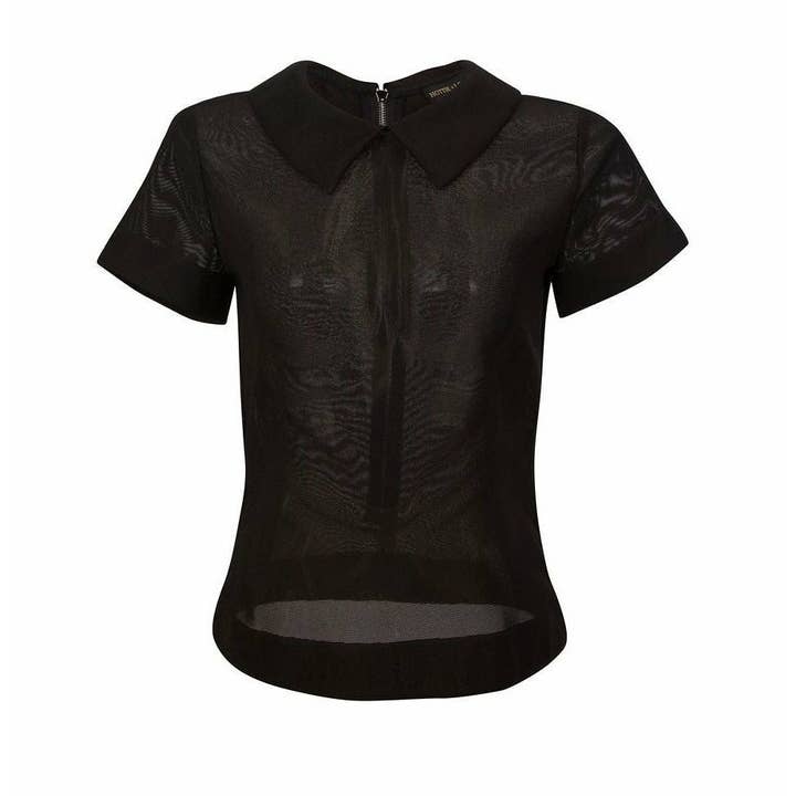 Black Sheer Mesh Collar Blouse for wholesale by HottieandLord