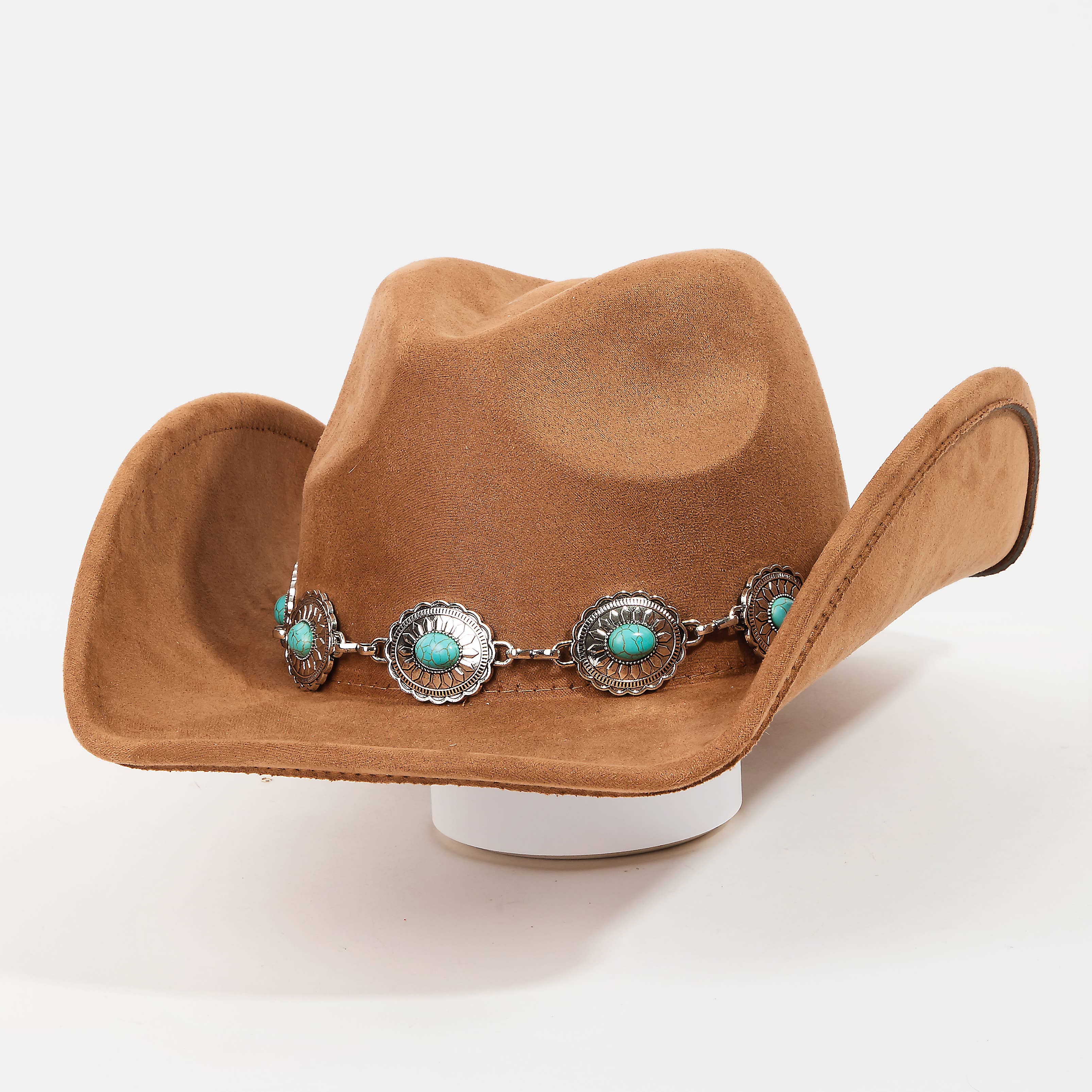 Collections by Fame Accessories - Wholesale Fedora - Women's - Turquoise Oval Stone Strap Western Cowboy Hat4