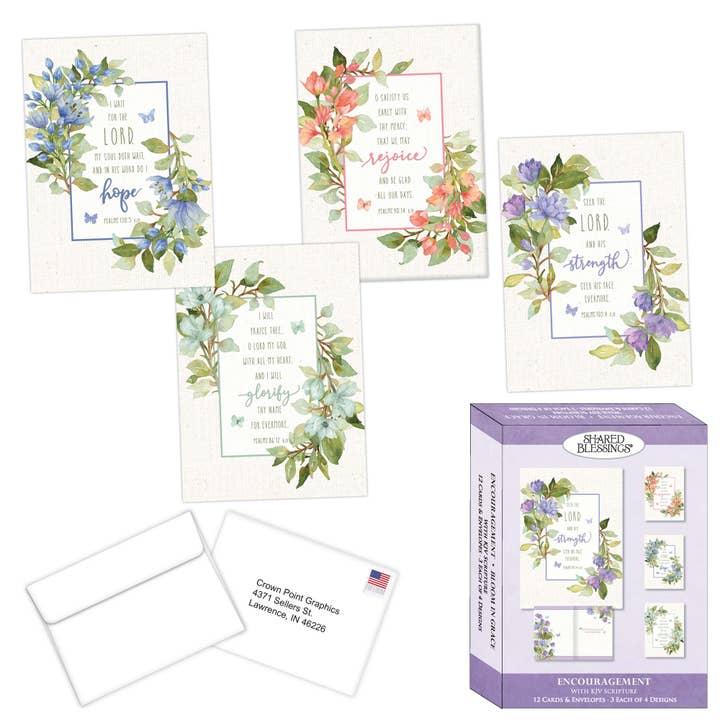 Bloom in Grace Religious Encouragement Cards with Scripture for wholesale by Crown Point Graphics