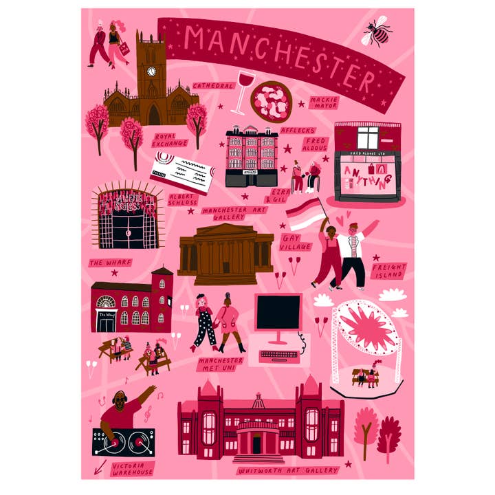Manchester Illustrated Map for wholesale by Ellastrated