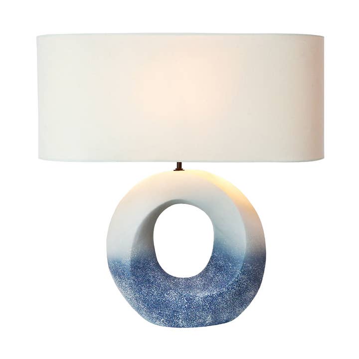 Lampada da tavolo in ceramica bianca e blu Samui Santorini L442 per la vendita all'ingrosso da parte di Continental Home
