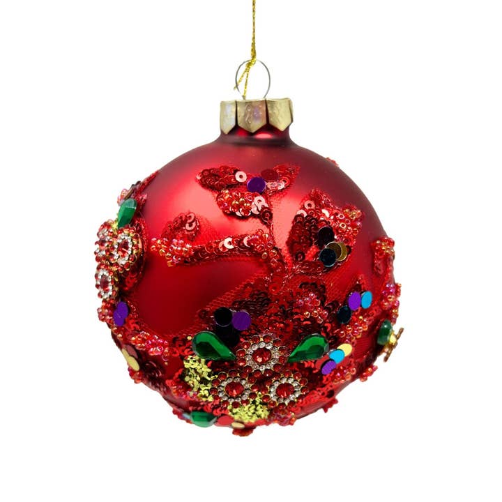 Matte Red Ornate Gem Print Ornament 4" for wholesale by David Christopher's Collection