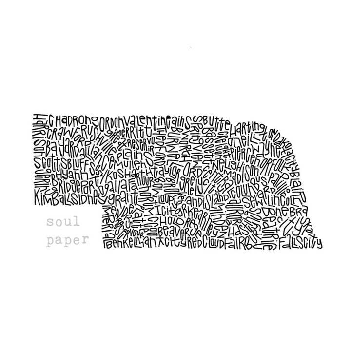 Mappa Nebraska per la vendita all'ingrosso da parte di Soul Paper