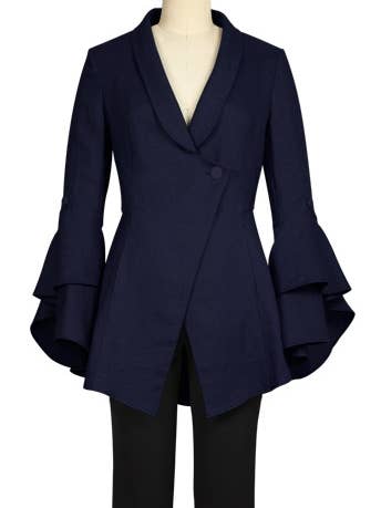 Chic Star Plus Size Linen Jacket Blazer In Blue 042124 for wholesale by CHIC STAR
