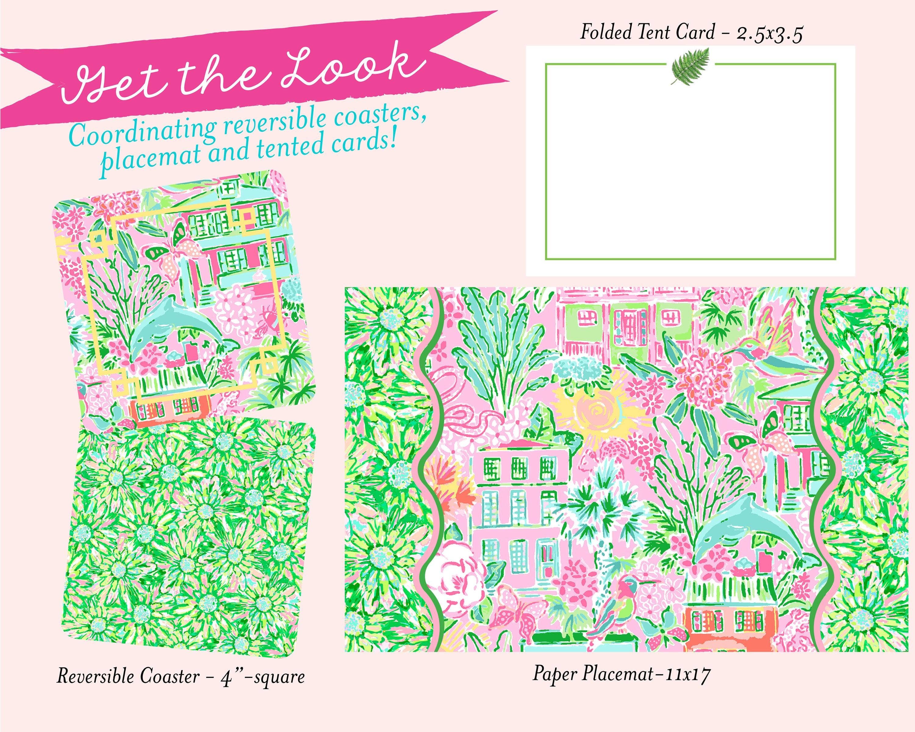 billet-doux - Wholesale Disposable Placemat - Watercolor Charleston & Green Daisy Print Placemat Pad1