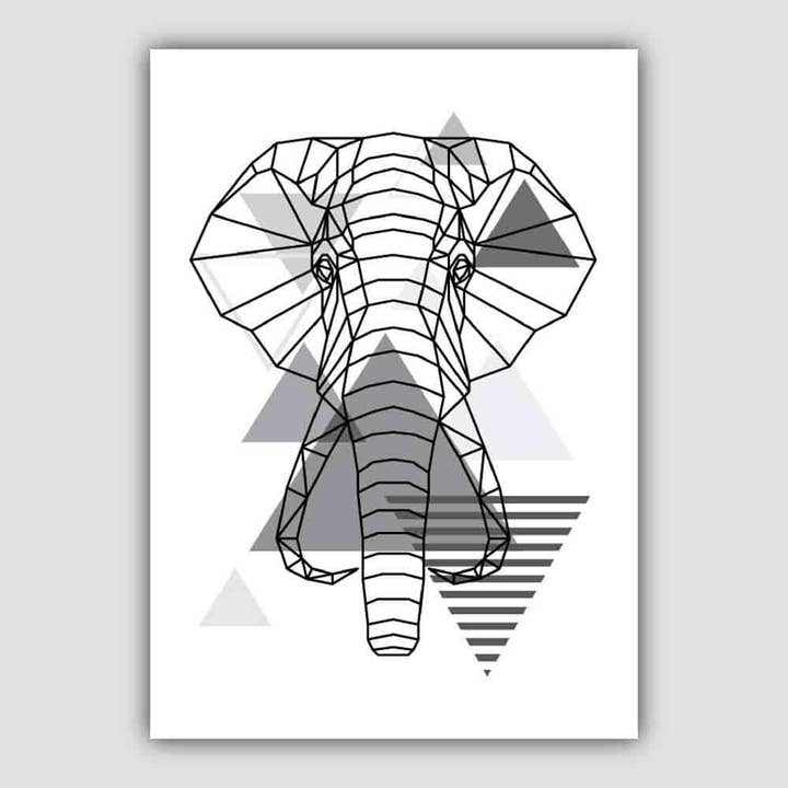Póster cabeza elefante abstracto geométrico escandinavo gris para venta al por mayor de Artze Wall Art