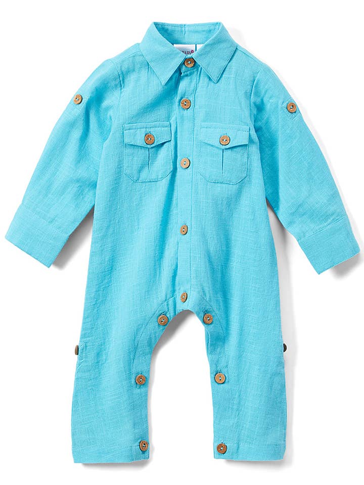 Boys Infant Full Sleeves Romper - Turquoise for wholesale by Yo Baby